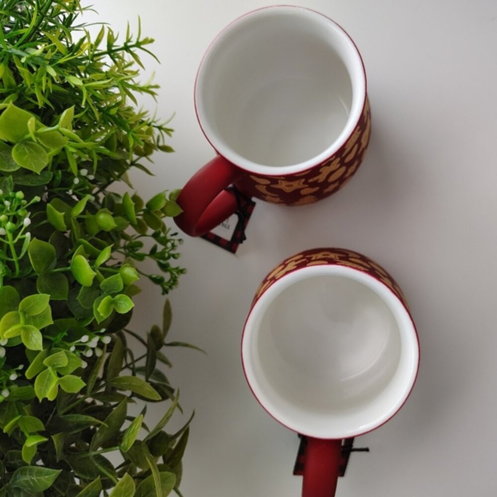 Grateful Gatherings Red & Gold Porcelain Footed Holiday Mugs | Set of 2 | 8 oz - Picture 3 of 5